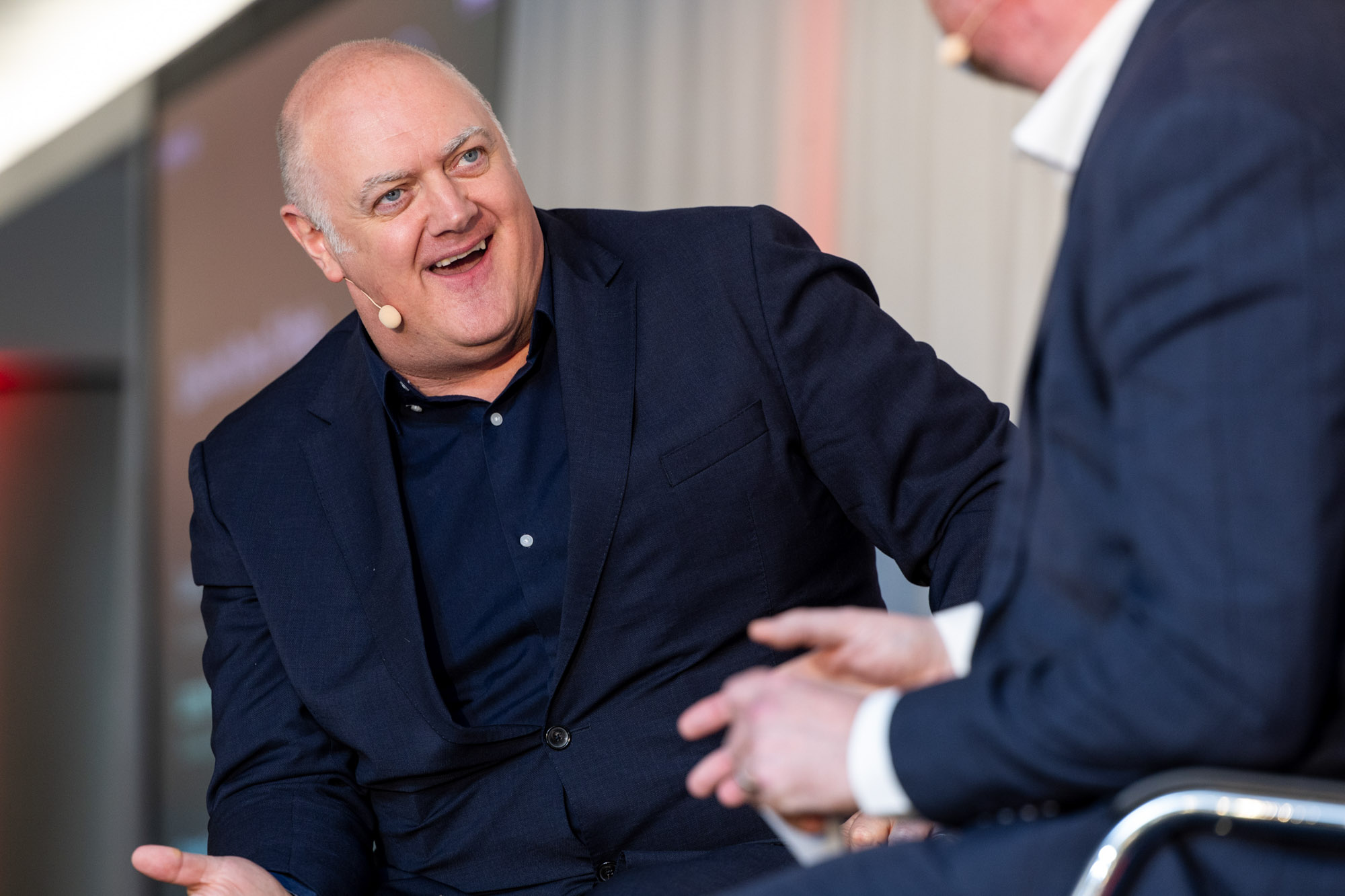 Dara O Briain, interview on stage, corporate event photography Dublin